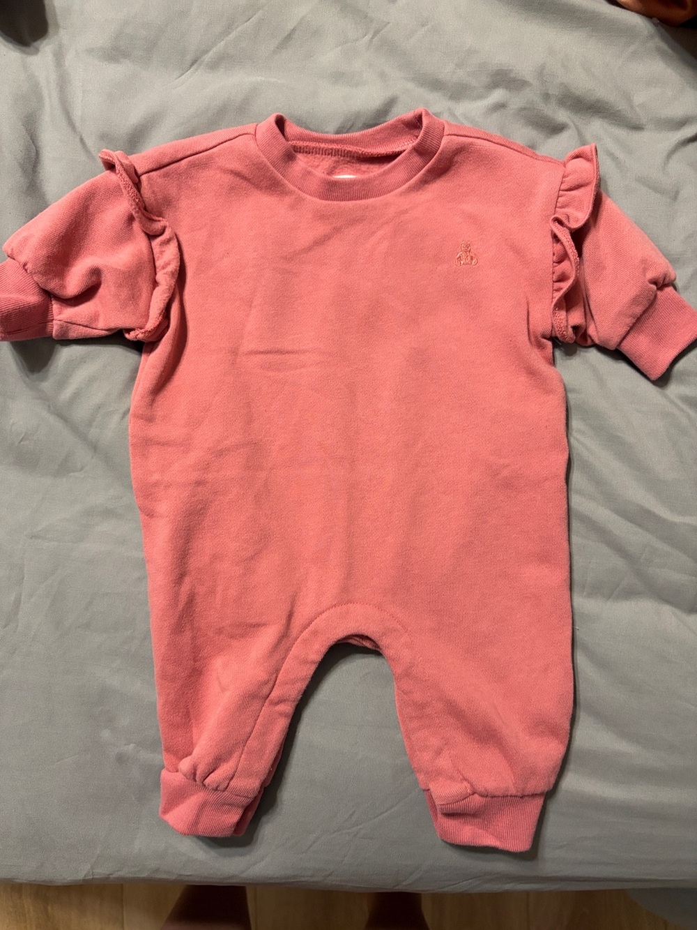 GAP baby Pink Ruffle Sleeve Footed One-Piece